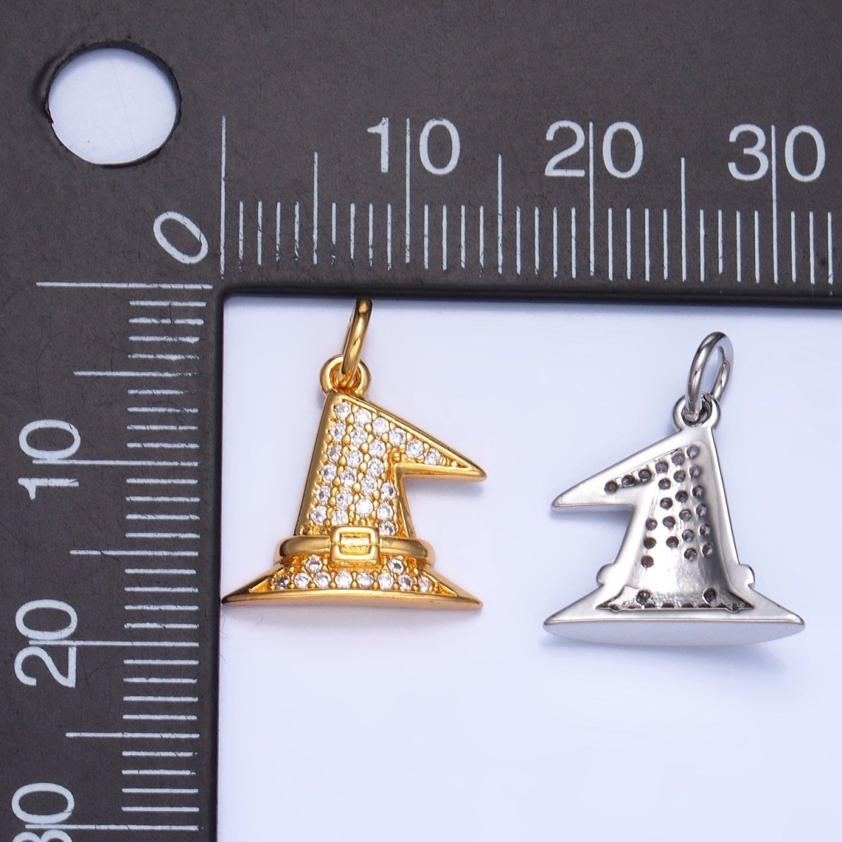 24K Gold Filled Micro Paved CZ Witch's Hat Charm in Gold & Silver | X927