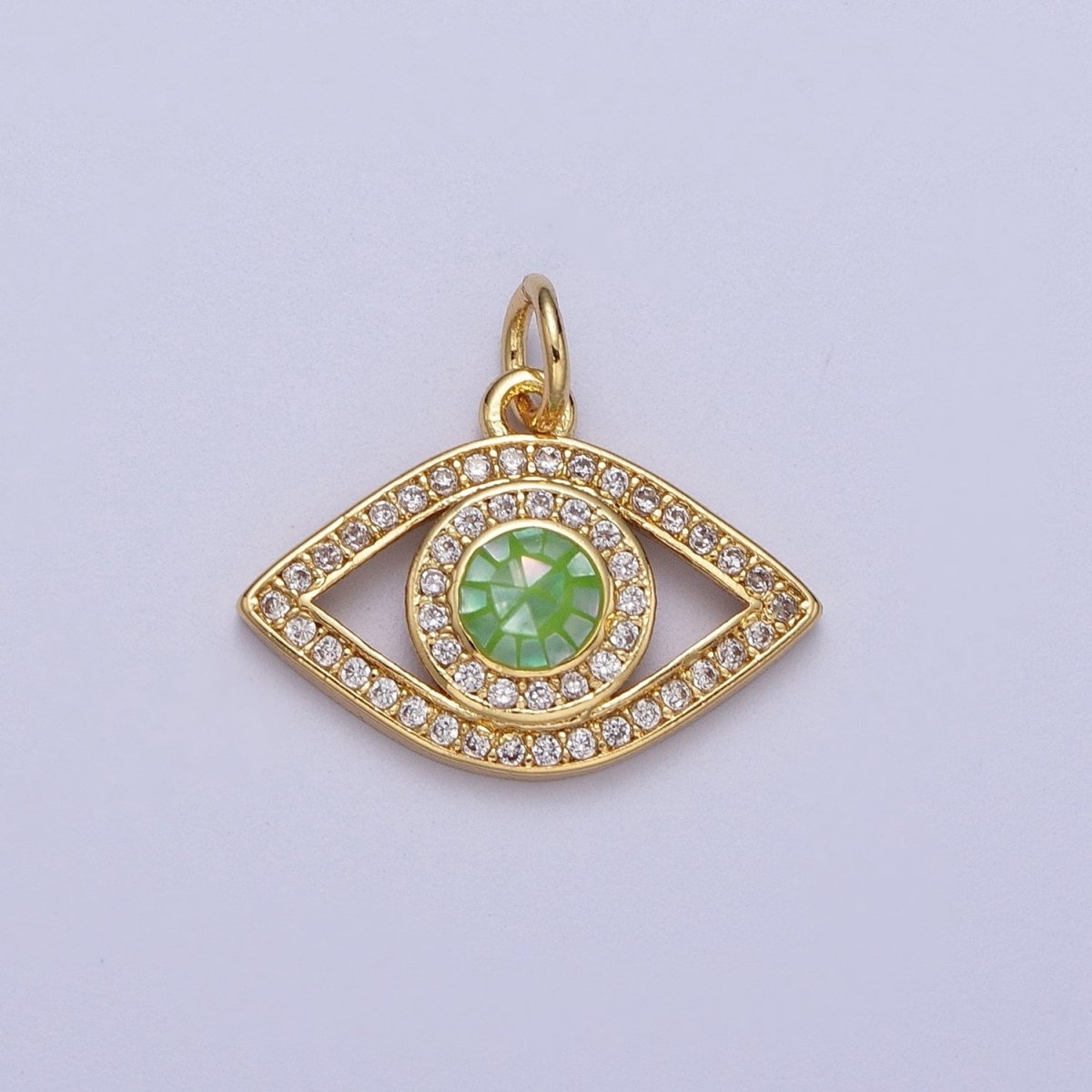 24K Gold Filled Micro Paved Evil Eye Green, Pink, Black, Blue Shell Opal Charm | C-316 C-317 C-319 C-320 C-326