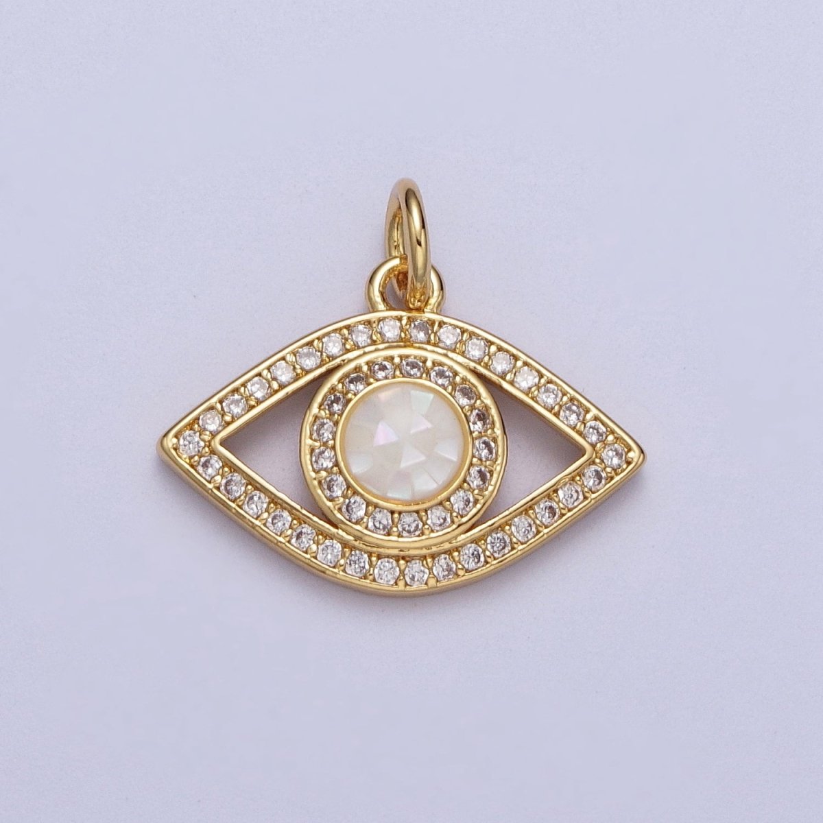 24K Gold Filled Micro Paved Evil Eye Green, Pink, Black, Blue Shell Opal Charm | C-316 C-317 C-319 C-320 C-326