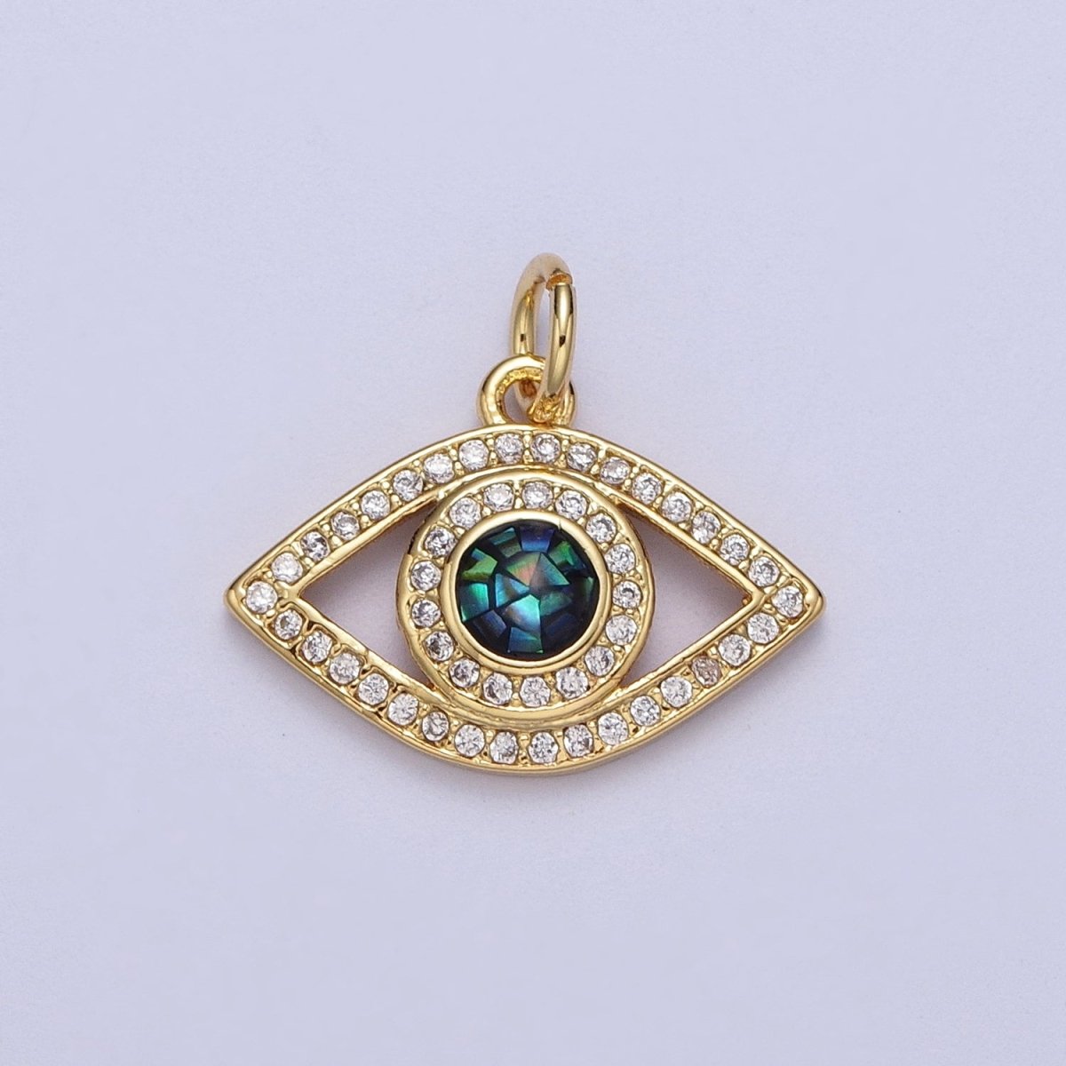 24K Gold Filled Micro Paved Evil Eye Green, Pink, Black, Blue Shell Opal Charm | C-316 C-317 C-319 C-320 C-326