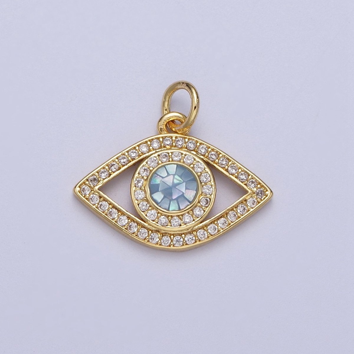 24K Gold Filled Micro Paved Evil Eye Green, Pink, Black, Blue Shell Opal Charm | C-316 C-317 C-319 C-320 C-326