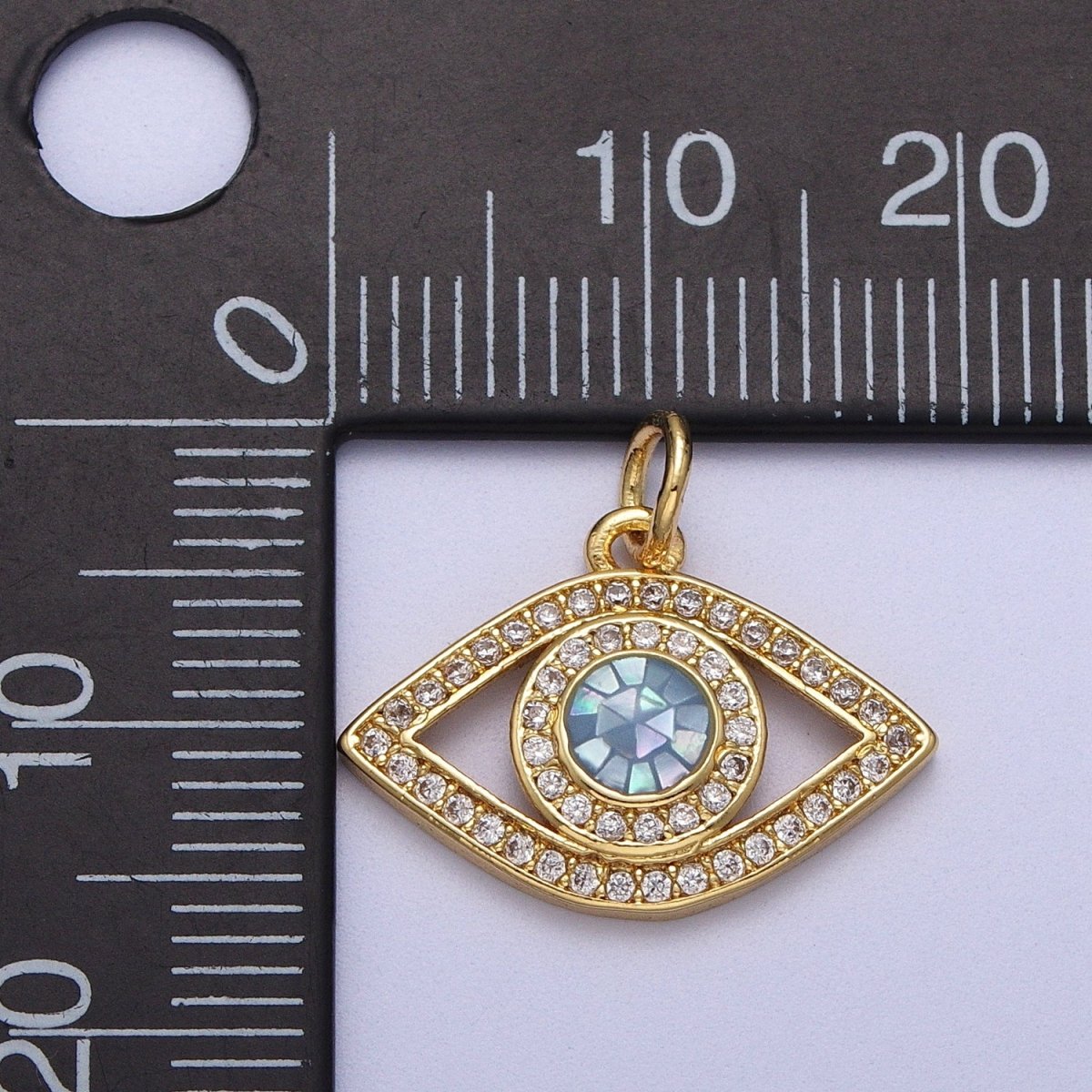 24K Gold Filled Micro Paved Evil Eye Green, Pink, Black, Blue Shell Opal Charm | C-316 C-317 C-319 C-320 C-326