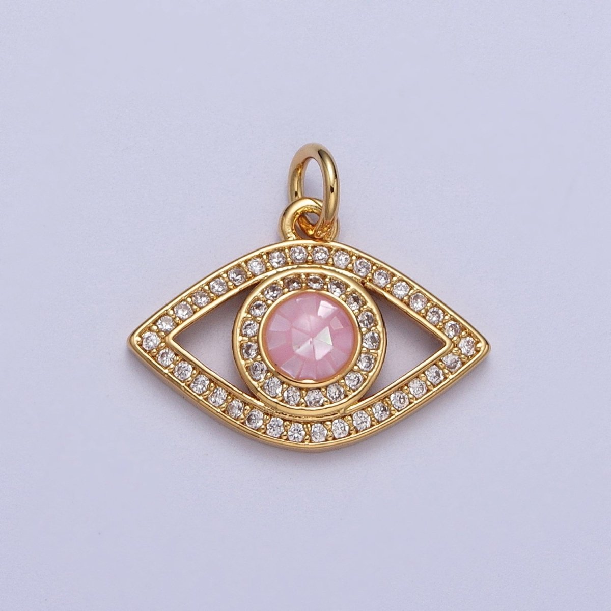 24K Gold Filled Micro Paved Evil Eye Green, Pink, Black, Blue Shell Opal Charm | C-316 C-317 C-319 C-320 C-326