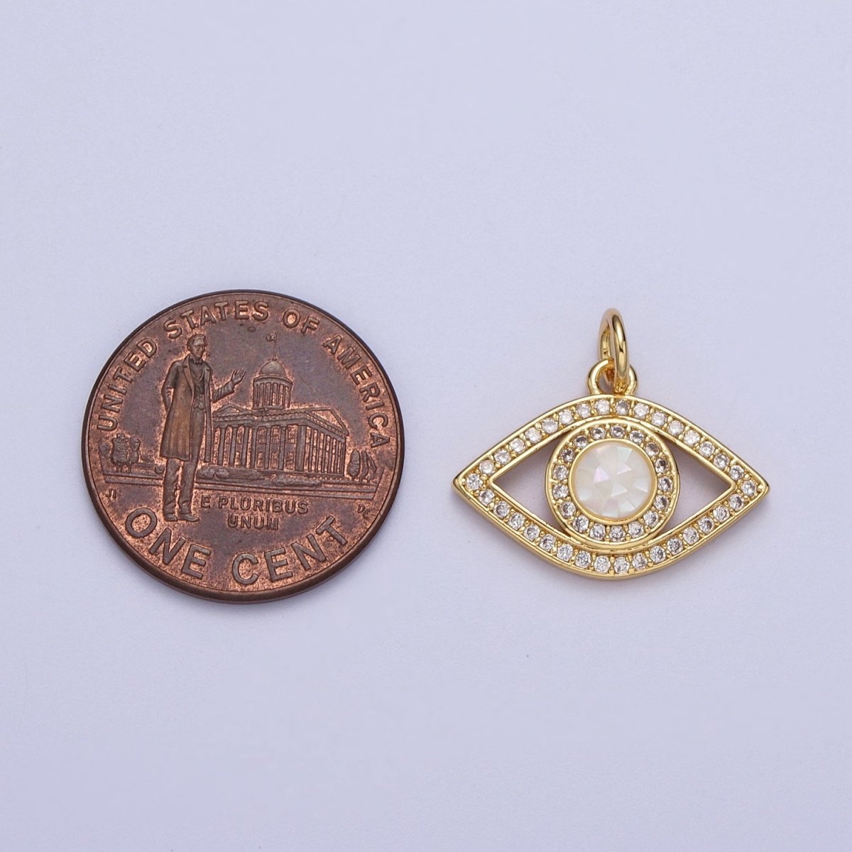 24K Gold Filled Micro Paved Evil Eye Green, Pink, Black, Blue Shell Opal Charm | C-316 C-317 C-319 C-320 C-326