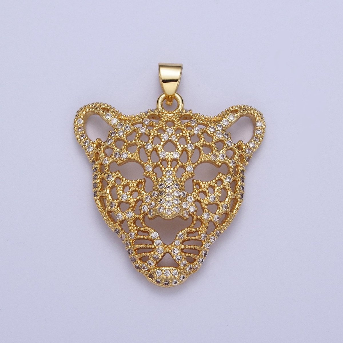 24K Gold Filled Micro Paved Jungle Cats Panther Pendant For DIY Jewelry Making | X-531 - DLUXCA