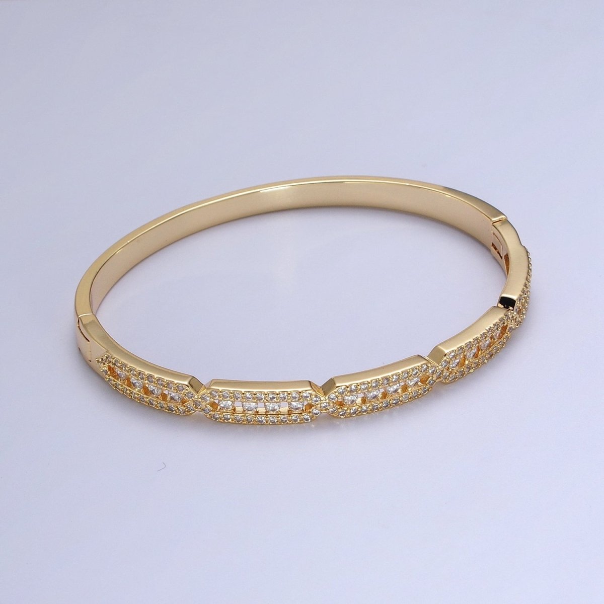 24K Gold Filled Micro Paved Rectangular Hexagon Geometric Bangle | WA-1296 - WA-1298 Clearance Pricing