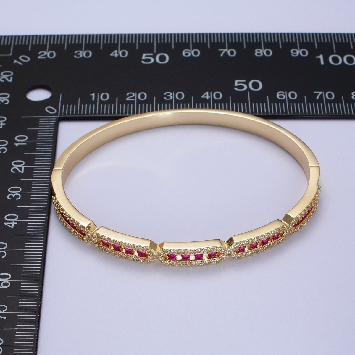 24K Gold Filled Micro Paved Rectangular Hexagon Geometric Bangle | WA-1296 - WA-1298 Clearance Pricing