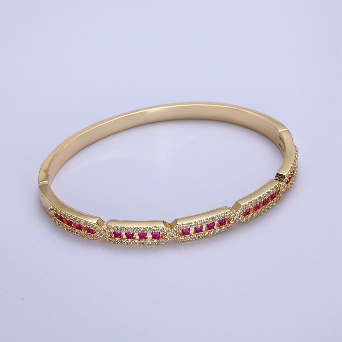 24K Gold Filled Micro Paved Rectangular Hexagon Geometric Bangle | WA-1296 - WA-1298 Clearance Pricing