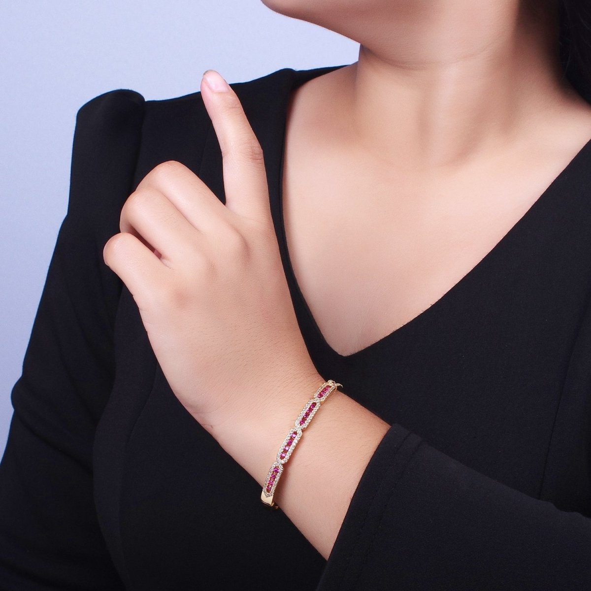 24K Gold Filled Micro Paved Rectangular Hexagon Geometric Bangle | WA-1296 - WA-1298 Clearance Pricing