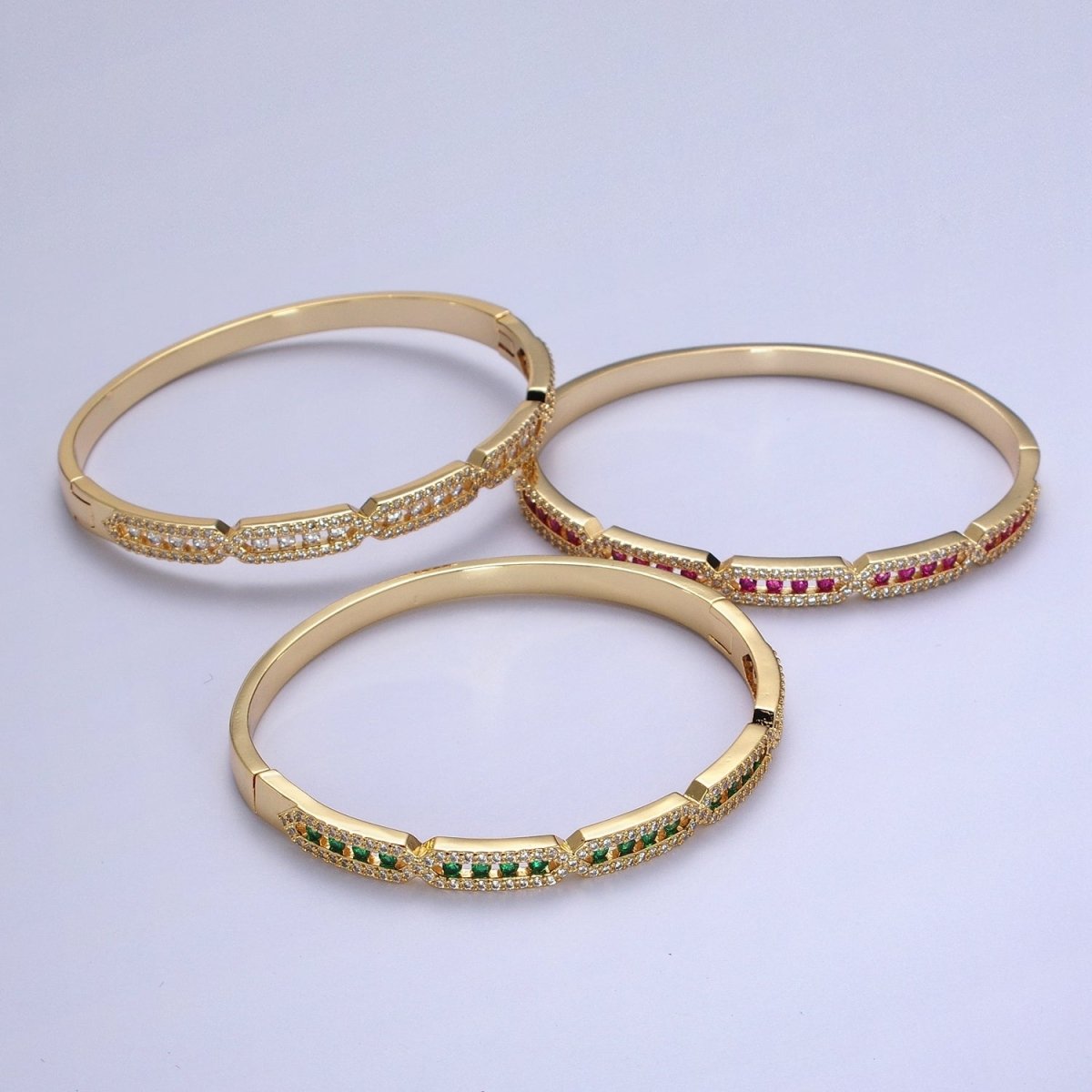 24K Gold Filled Micro Paved Rectangular Hexagon Geometric Bangle | WA-1296 - WA-1298 Clearance Pricing