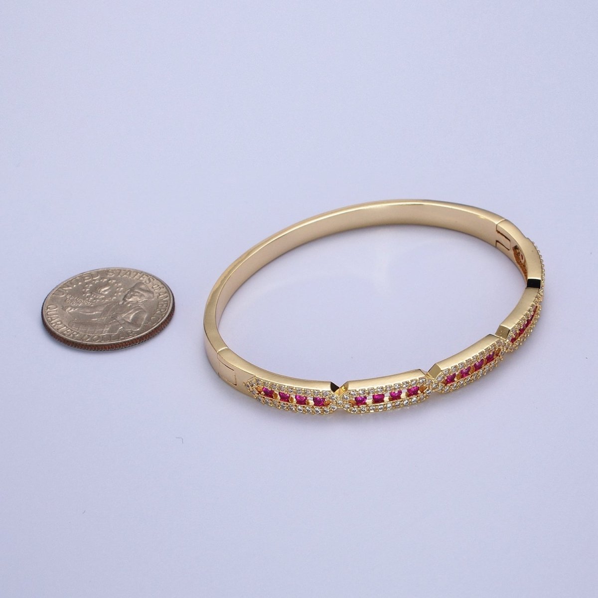 24K Gold Filled Micro Paved Rectangular Hexagon Geometric Bangle | WA-1296 - WA-1298 Clearance Pricing