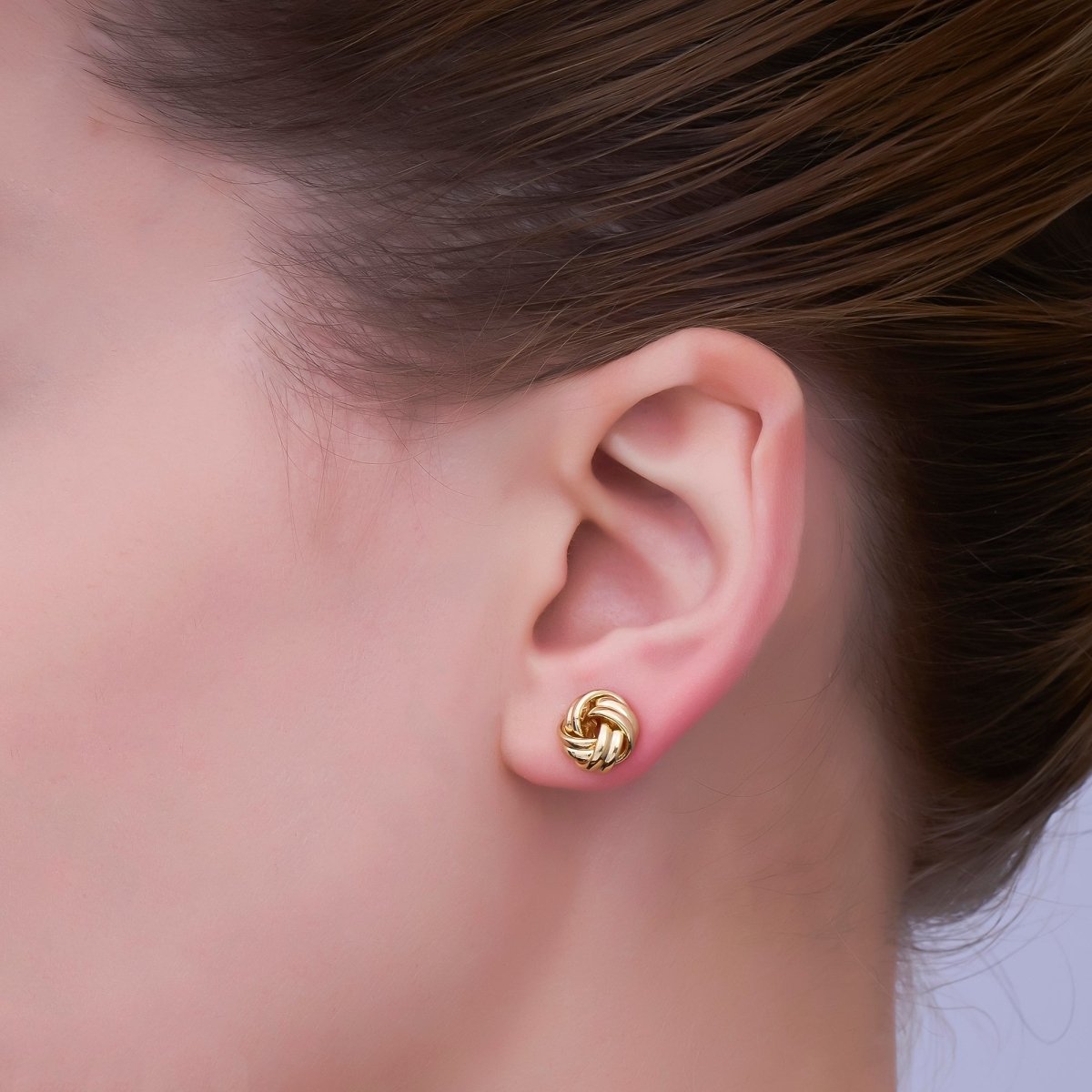 24K Gold Filled Mini 10mm Geometric Knot Stud Earrings | AI451 - DLUXCA
