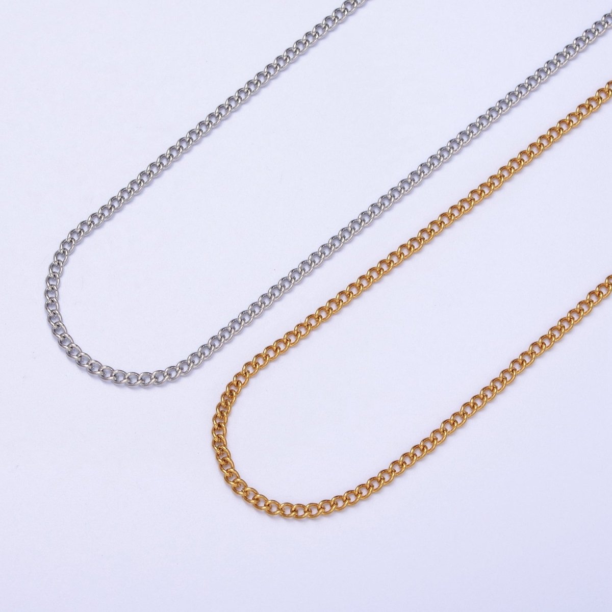 24K Gold Filled Mini 2mm Curb Unfinished Chain in Gold & Silver | ROLL-943 ROLL-944 Clearance Pricing