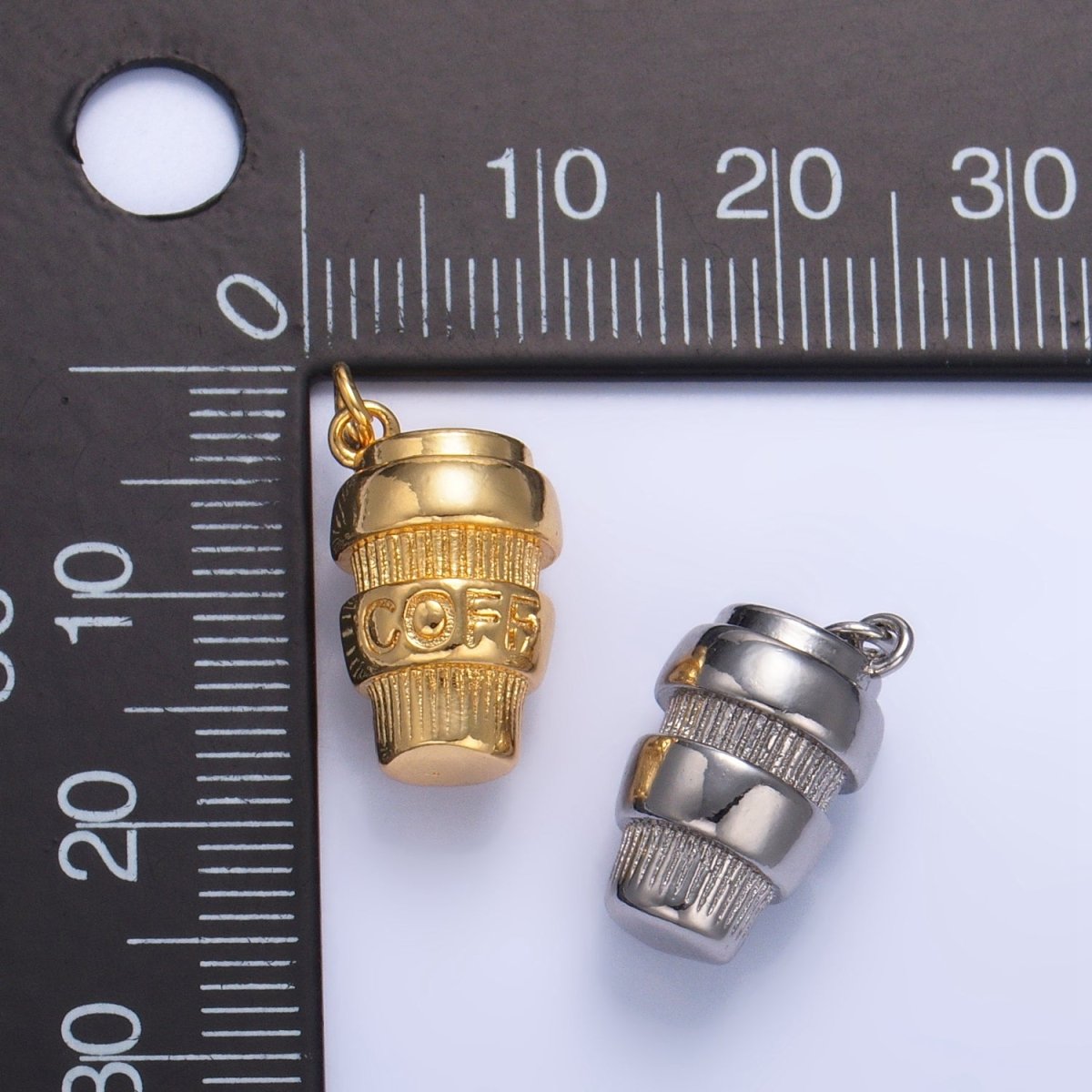 24K Gold Filled Mini 3D Multidimensional Coffee Tumbler Drink Charm in Gold & Silver | W670