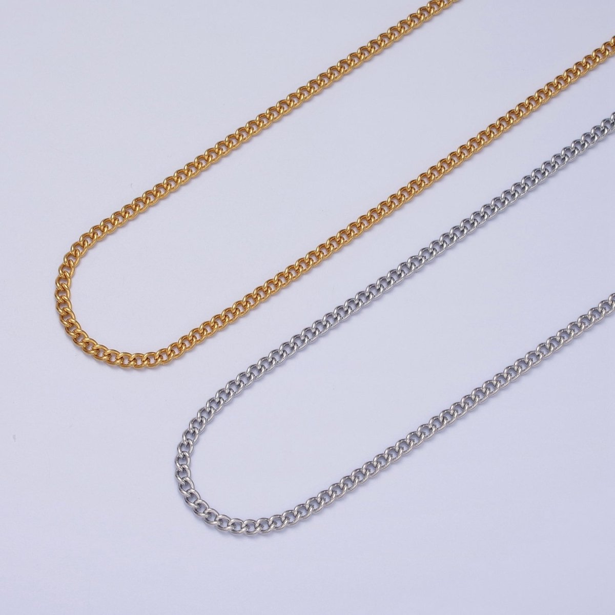 24K Gold Filled Mini 3mm Curb Unfinished Chain in Gold & Silver | ROLL-941 ROLL-942 Clearance Pricing