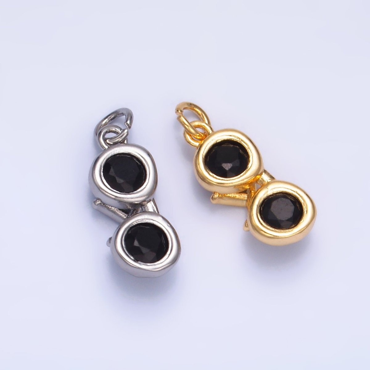 24K Gold Filled Mini Black CZ Sunglasses 3D Multidimensional Charm in Gold & Silver | W366