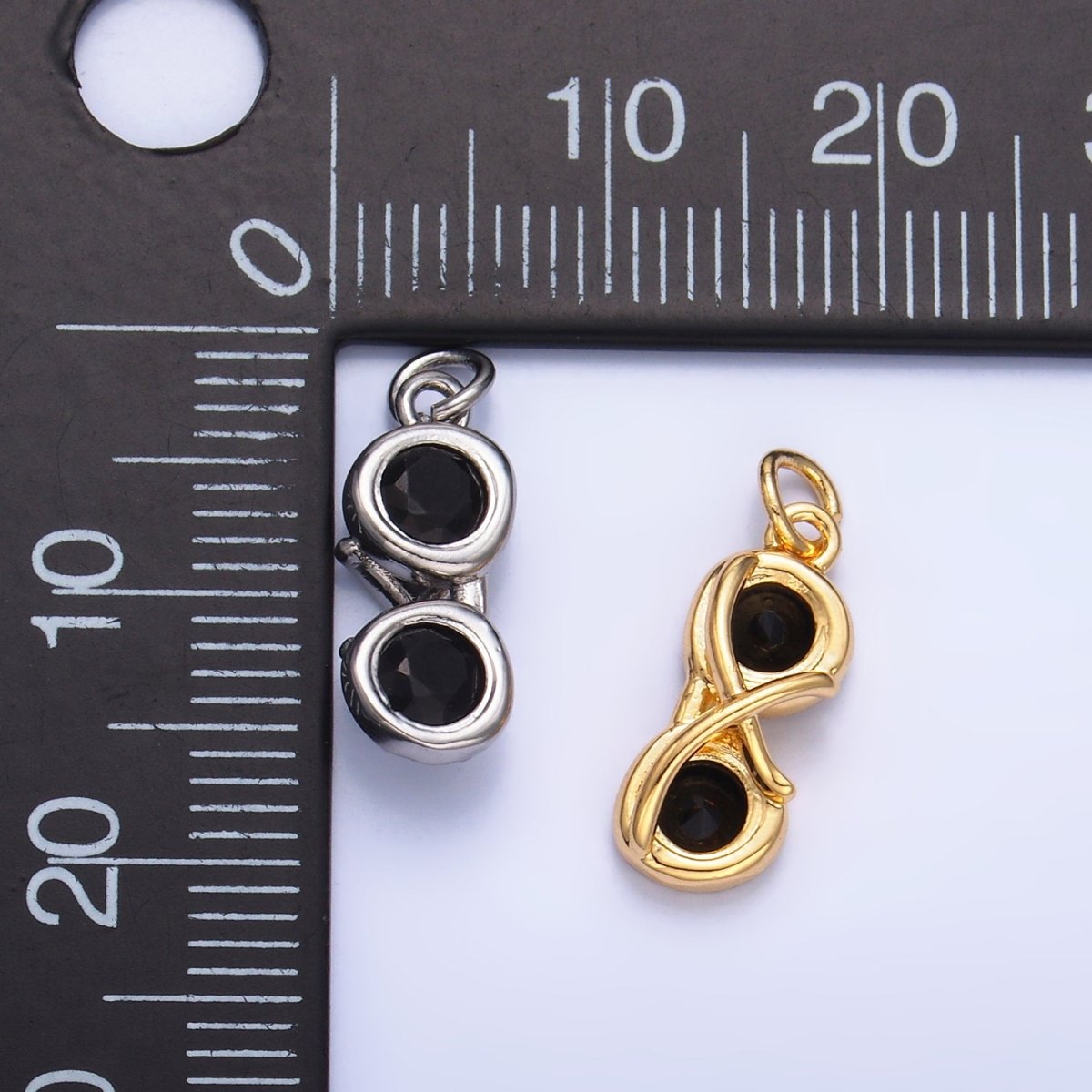 24K Gold Filled Mini Black CZ Sunglasses 3D Multidimensional Charm in Gold & Silver | W366