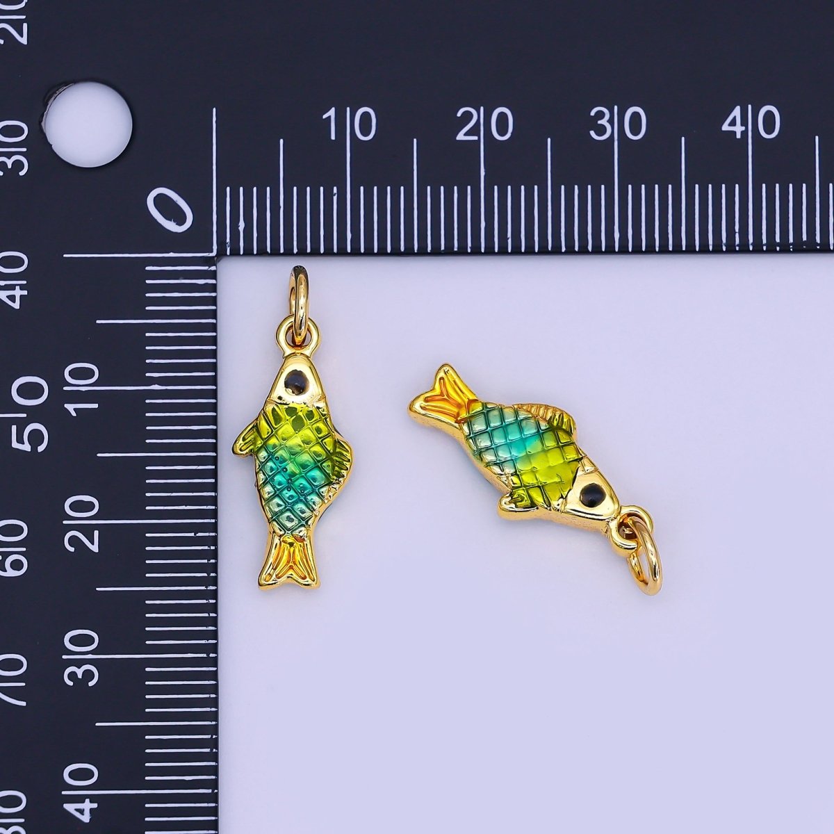 24K Gold Filled Mini Blue - Green Enamel Fish 3D Multidimensional Pendant | AJ337 - DLUXCA