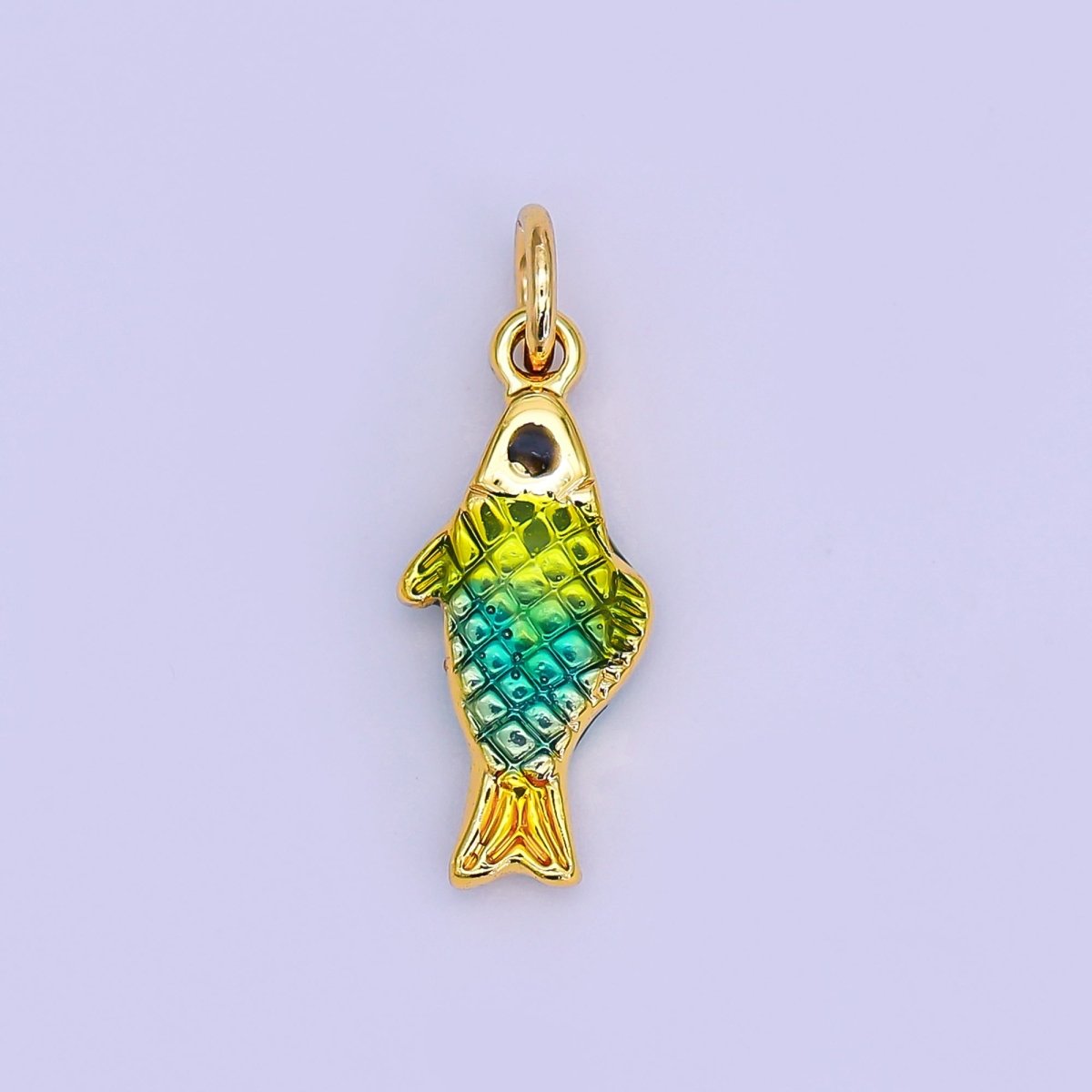24K Gold Filled Mini Blue - Green Enamel Fish 3D Multidimensional Pendant | AJ337 - DLUXCA