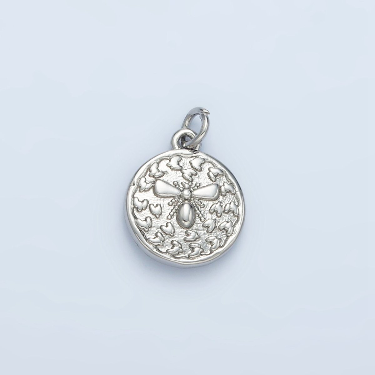 24K Gold Filled Mini Bumble Queen Bee Insect Round Charm in Gold & Silver | E397