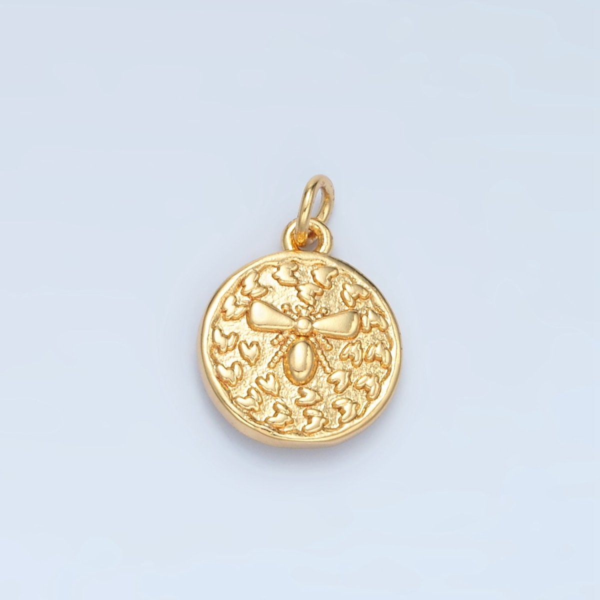 24K Gold Filled Mini Bumble Queen Bee Insect Round Charm in Gold & Silver | E397