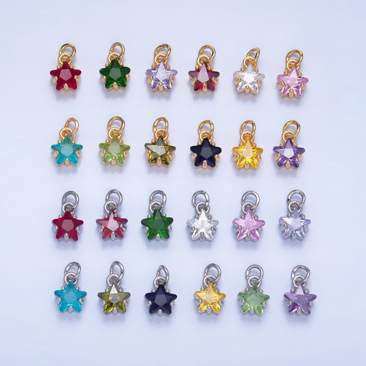 24K Gold Filled Mini Celestial Star CZ Birthstone Charm in Gold & Silver | W028 - W039
