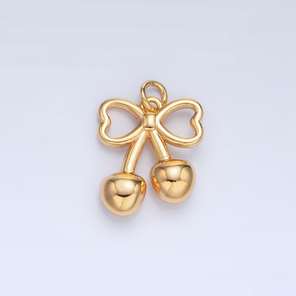 24K Gold Filled Mini Cherry Bow Ribbon Multidimensional Charm in Gold & Silver | N1345