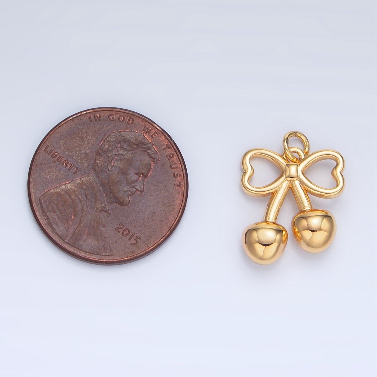 24K Gold Filled Mini Cherry Bow Ribbon Multidimensional Charm in Gold & Silver | N1345