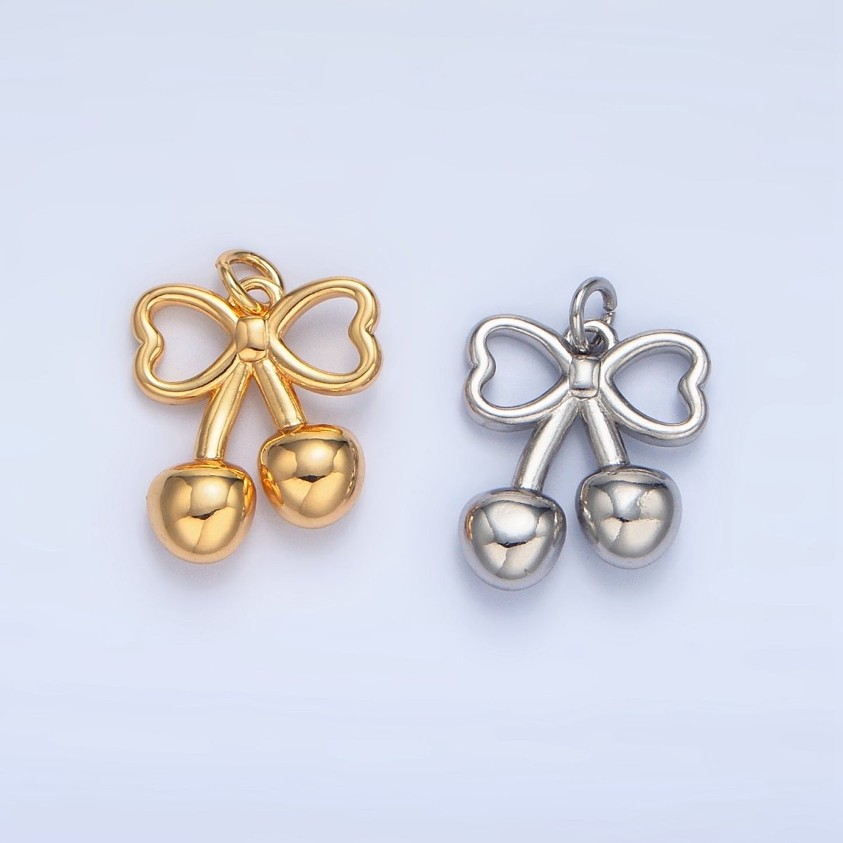 24K Gold Filled Mini Cherry Bow Ribbon Multidimensional Charm in Gold & Silver | N1345