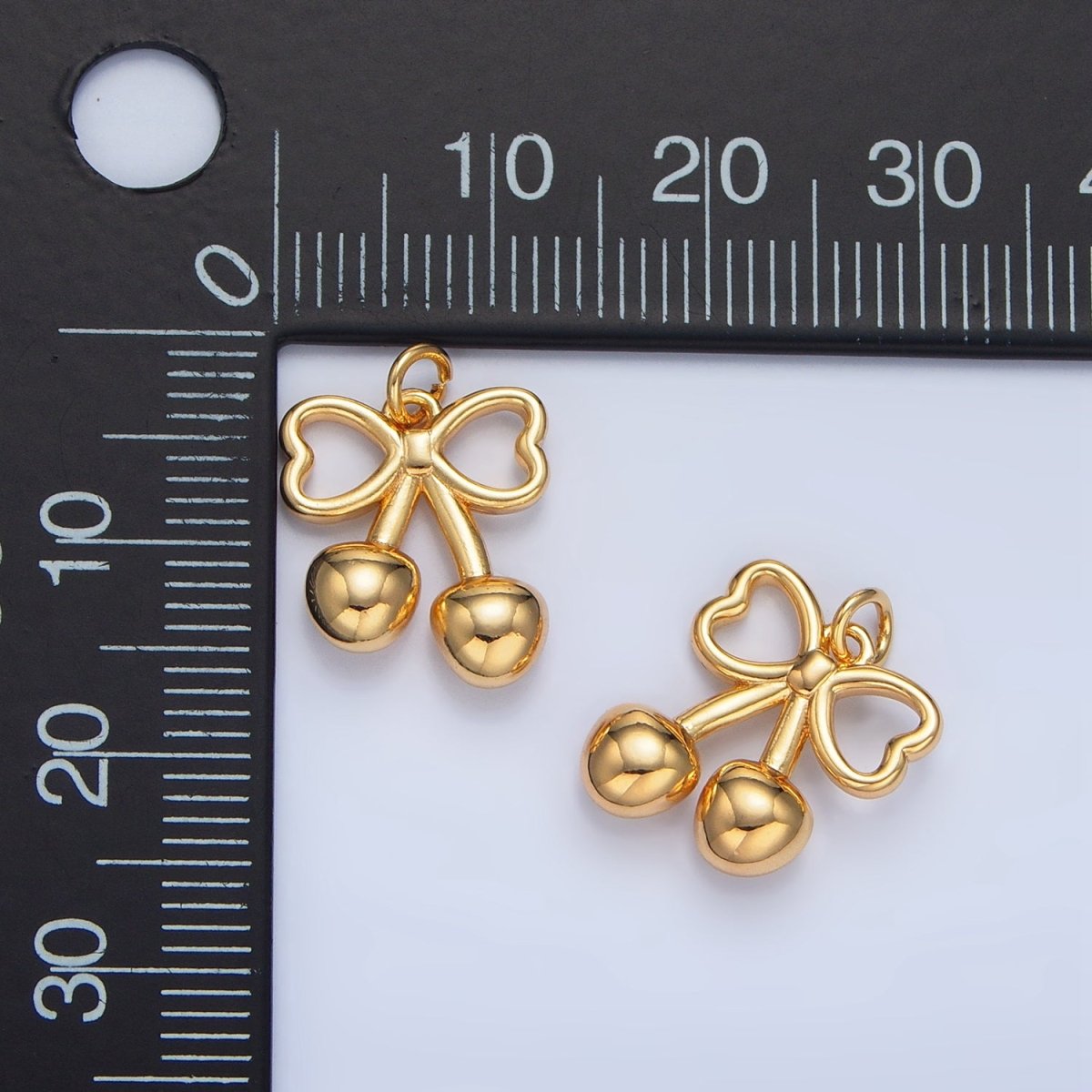 24K Gold Filled Mini Cherry Bow Ribbon Multidimensional Charm in Gold & Silver | N1345