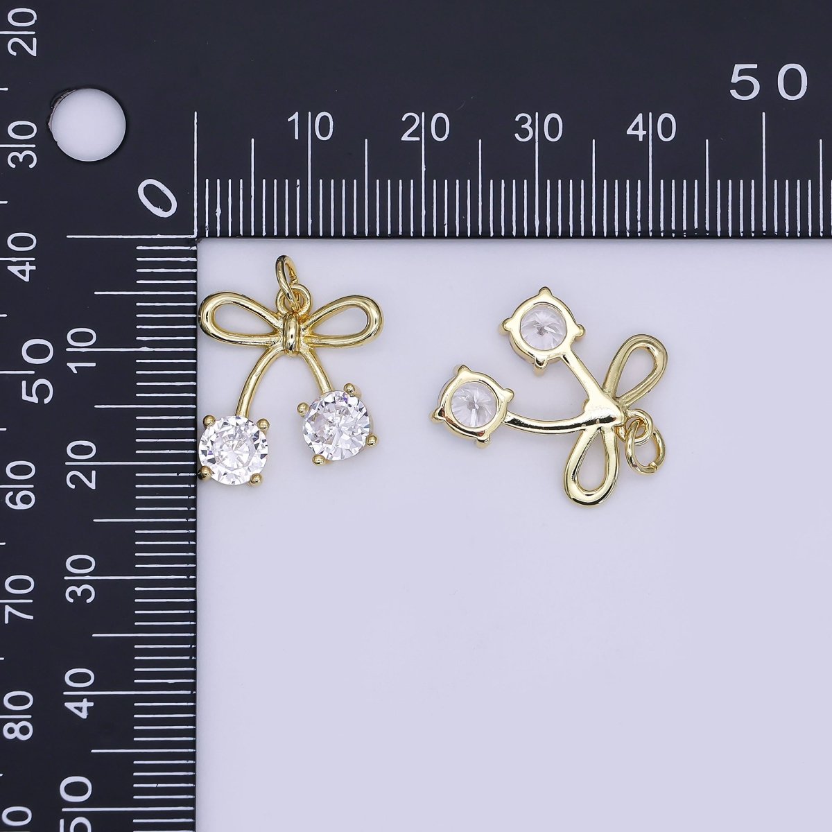 24K Gold Filled Mini Cherry Charm Micro Pave CZ Fruit Pendant | AJ - 351 - DLUXCA