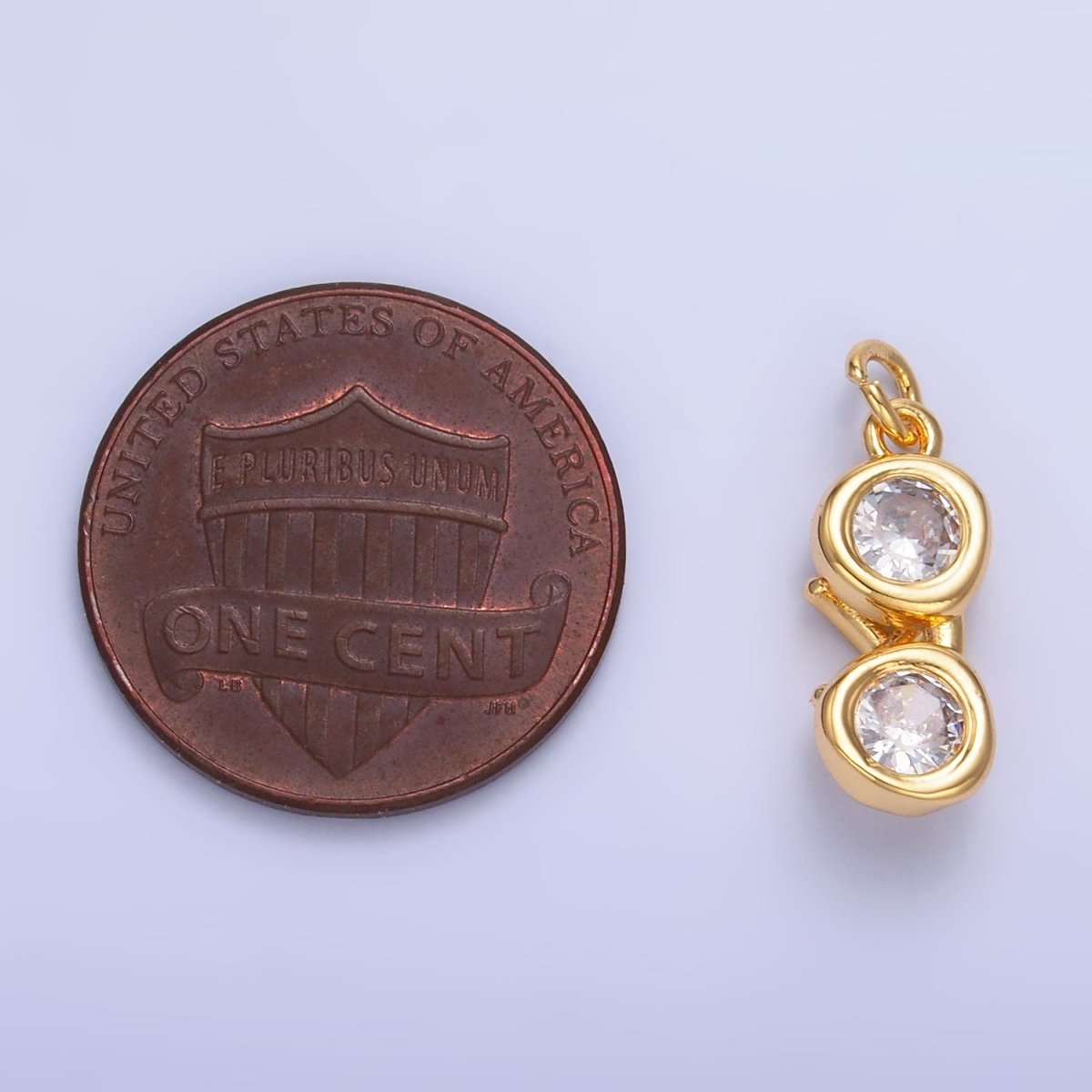 24K Gold Filled Mini Clear CZ Glasses 3D Multidimensional Charm in Gold & Silver | W376