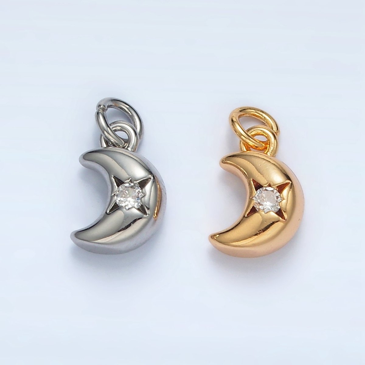 24K Gold Filled Mini CZ Celestial Crescent Moon Charm in Gold & Silver | AG935