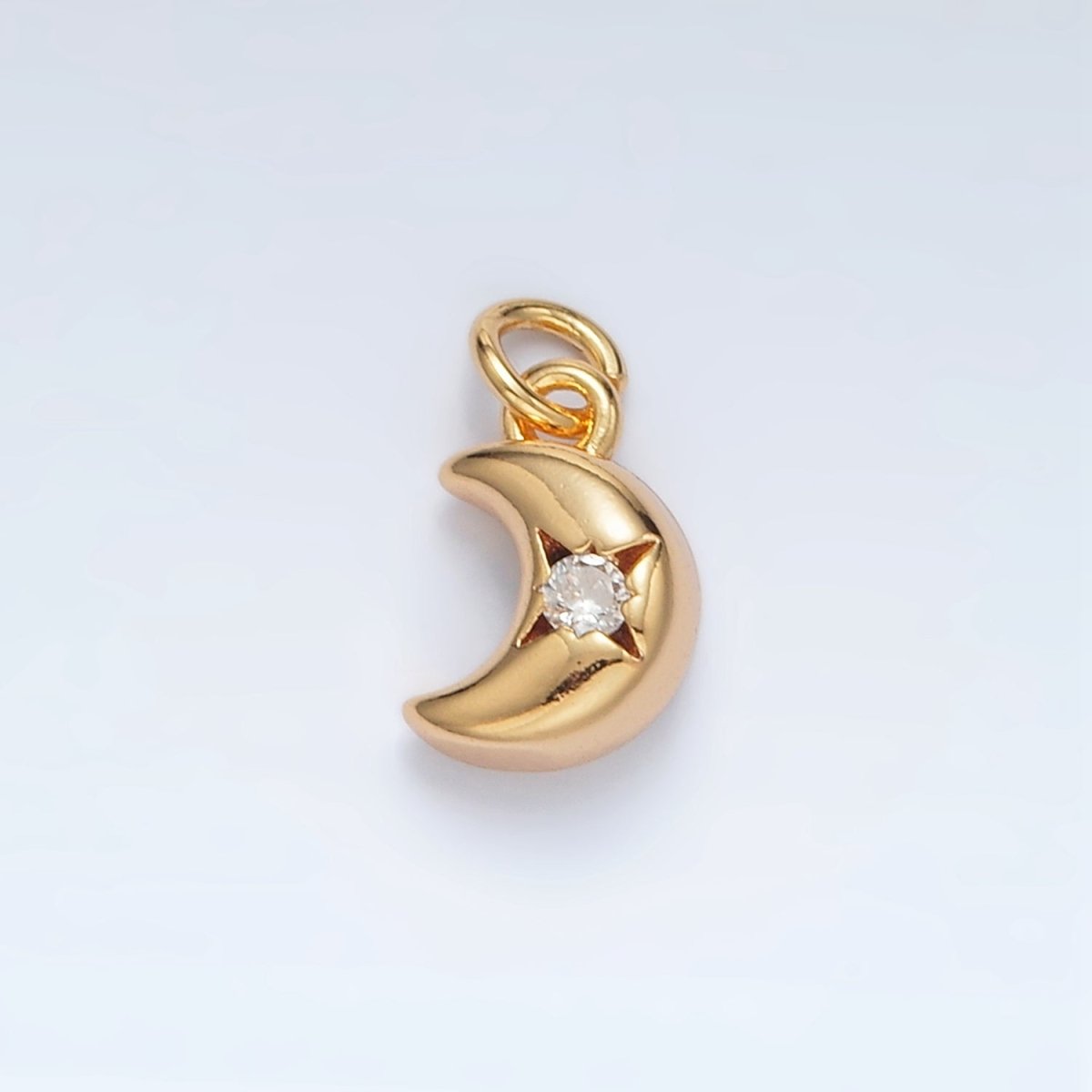 24K Gold Filled Mini CZ Celestial Crescent Moon Charm in Gold & Silver | AG935