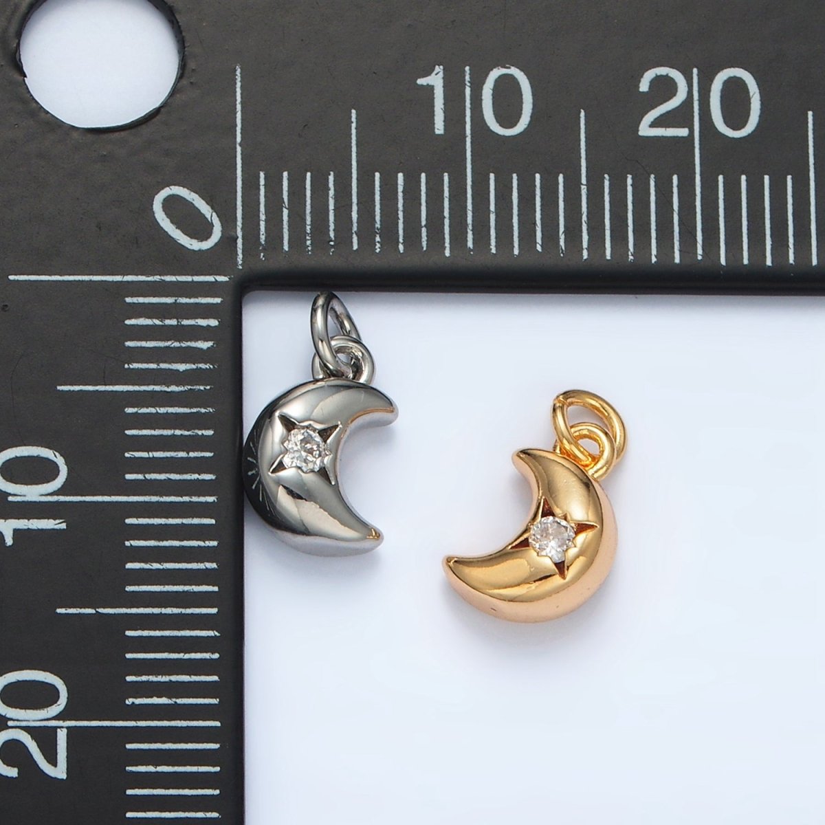 24K Gold Filled Mini CZ Celestial Crescent Moon Charm in Gold & Silver | AG935
