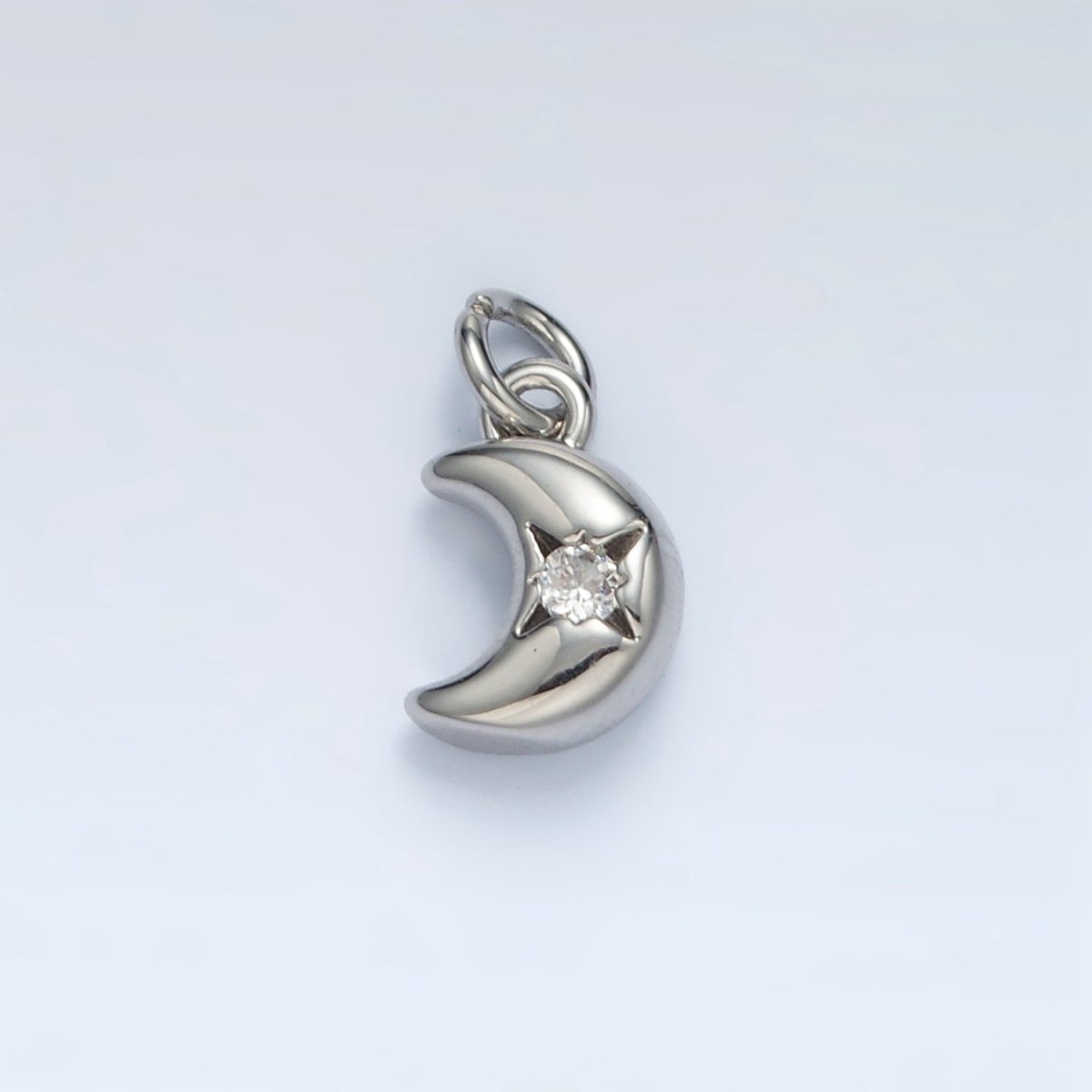 24K Gold Filled Mini CZ Celestial Crescent Moon Charm in Gold & Silver | AG935