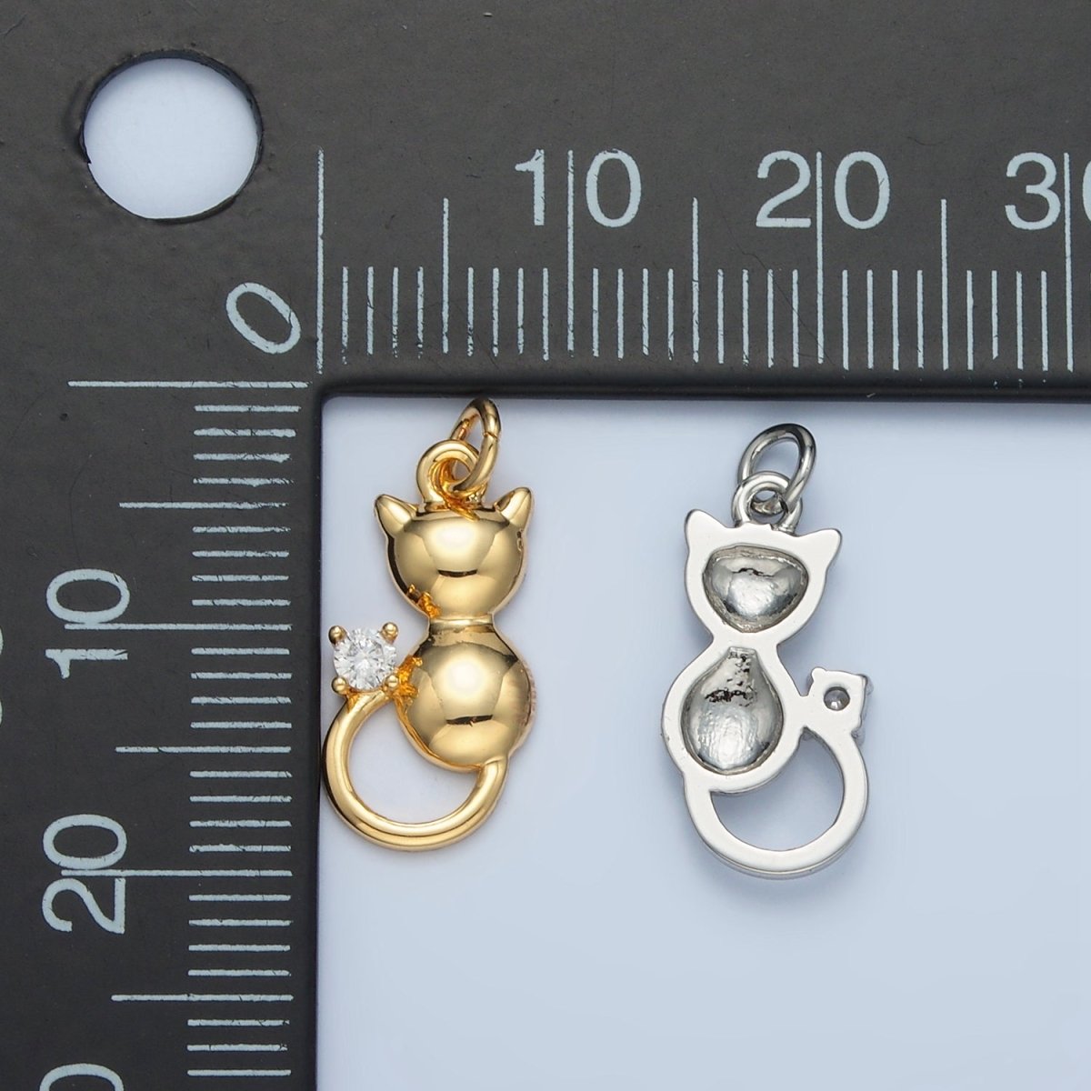 24K Gold Filled Mini CZ Kitten Cat Pet Animal Charm in Gold & Silver | E380