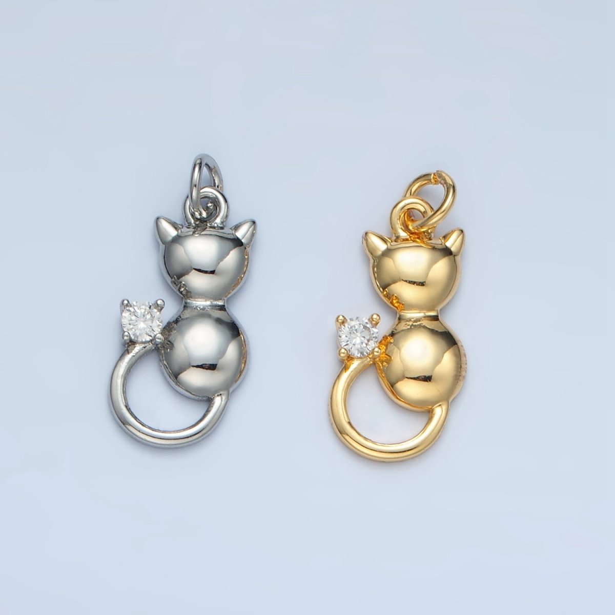 24K Gold Filled Mini CZ Kitten Cat Pet Animal Charm in Gold & Silver | E380