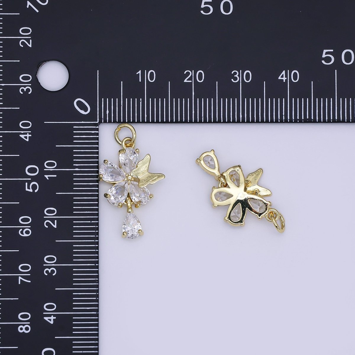 24K Gold Filled Mini Flower CZ with Butterfly Charm | AJ - 365 - DLUXCA