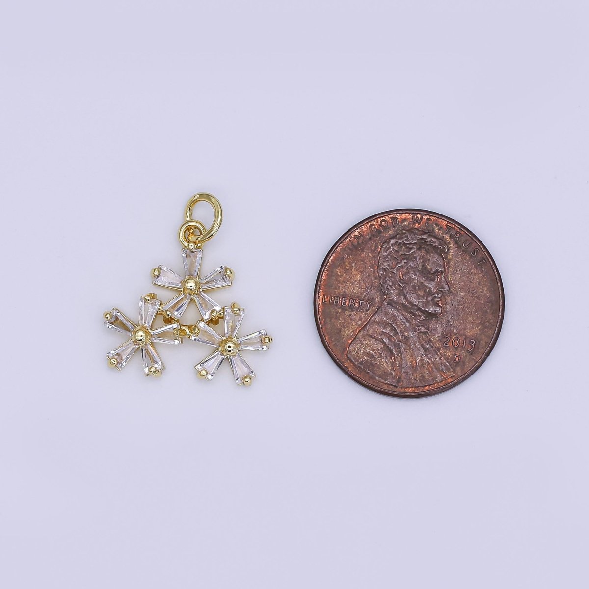 24K Gold Filled Mini Flower Patch Charm Micro Pave CZ Floral Pendant | AJ - 361 - DLUXCA