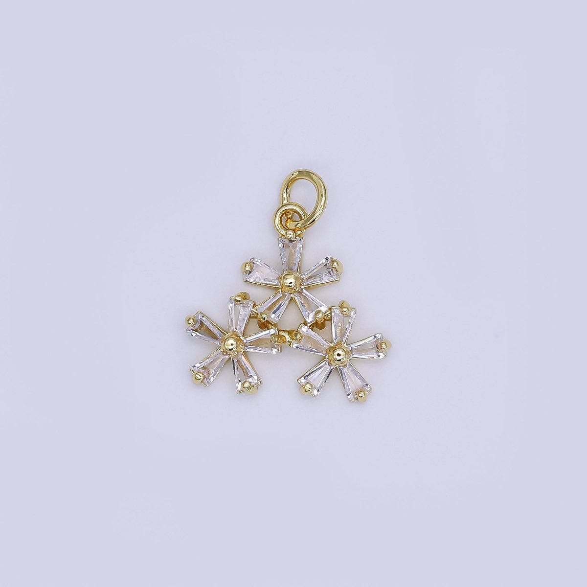 24K Gold Filled Mini Flower Patch Charm Micro Pave CZ Floral Pendant | AJ - 361 - DLUXCA