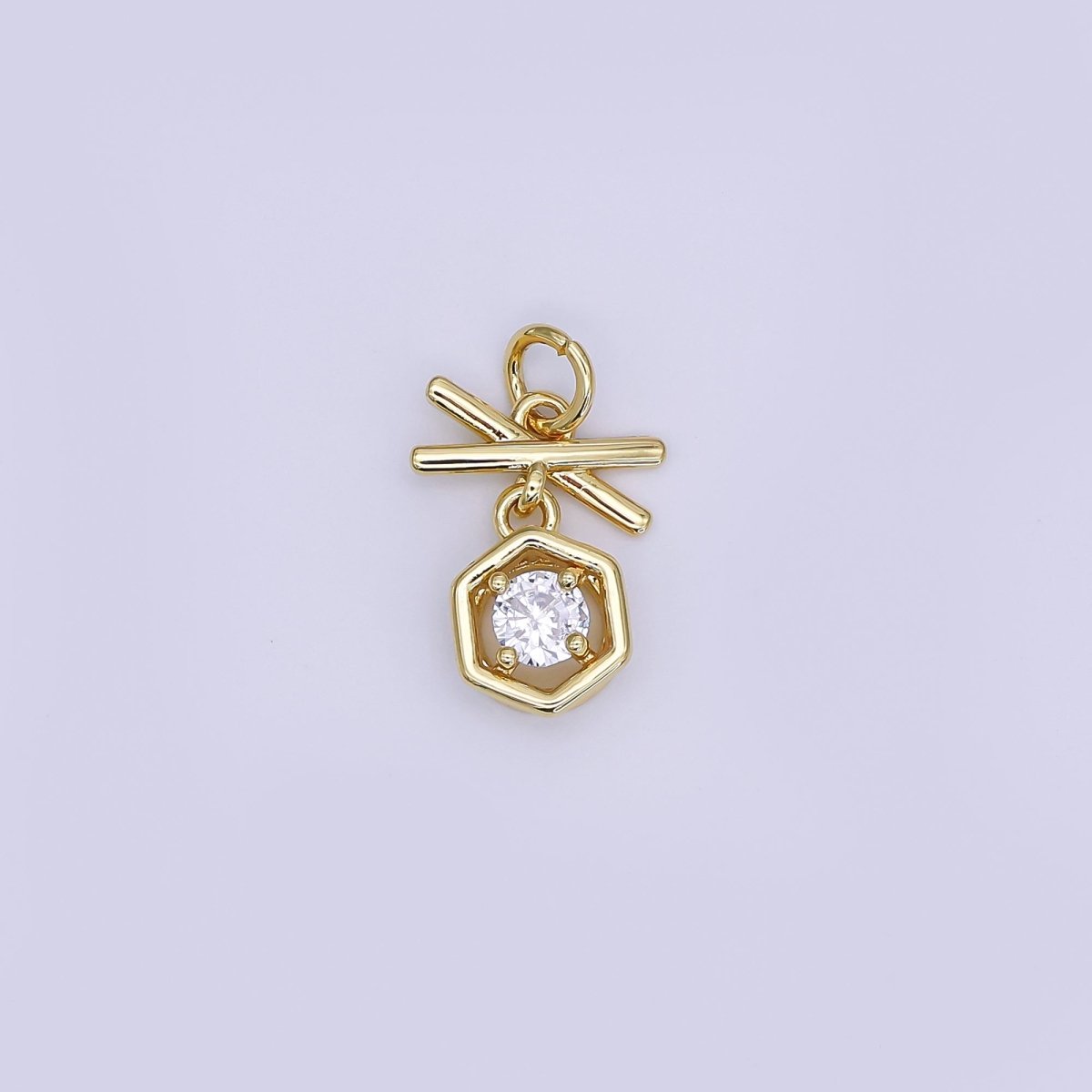 24K Gold Filled Mini Geometric Charm Micro Pave CZ Pendant | AJ - 350 - DLUXCA