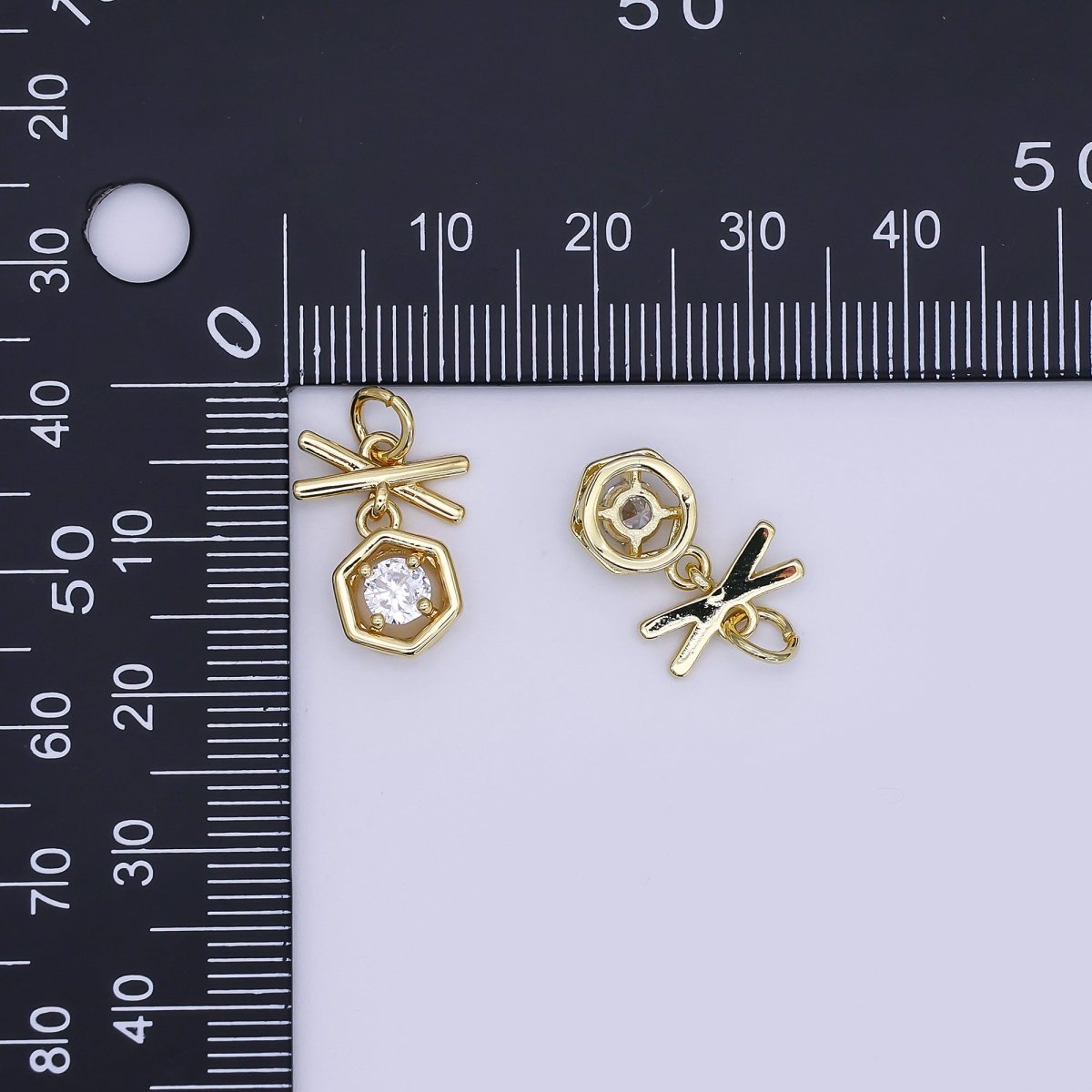 24K Gold Filled Mini Geometric Charm Micro Pave CZ Pendant | AJ - 350 - DLUXCA