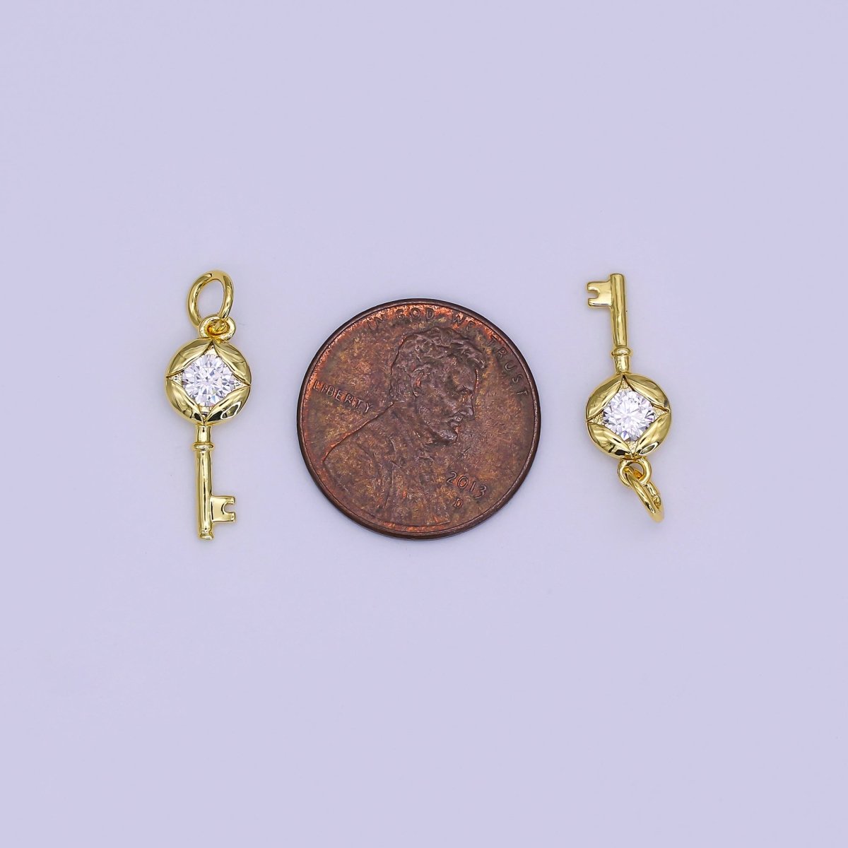 24K Gold Filled Mini Key Charm Micro Pave CZ lock Pendant | AJ - 362 - DLUXCA
