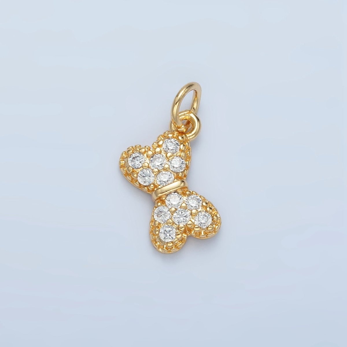24K Gold Filled Mini Micro Paved CZ Bow Ribbon Charm | X509 - DLUXCA