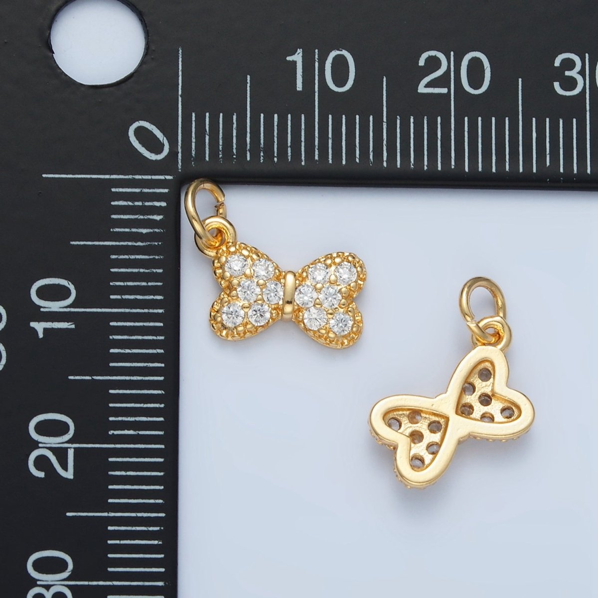 24K Gold Filled Mini Micro Paved CZ Bow Ribbon Charm | X509 - DLUXCA