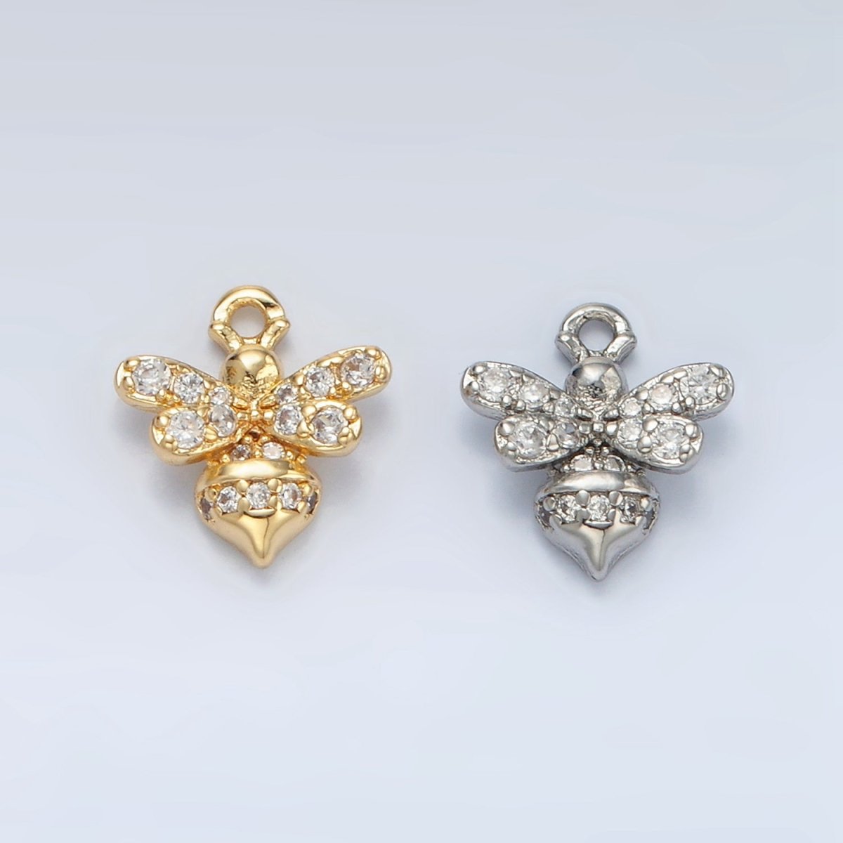 24K Gold Filled Mini Micro Paved CZ Bumble Queen Bee Charm in Gold & Silver | AG869
