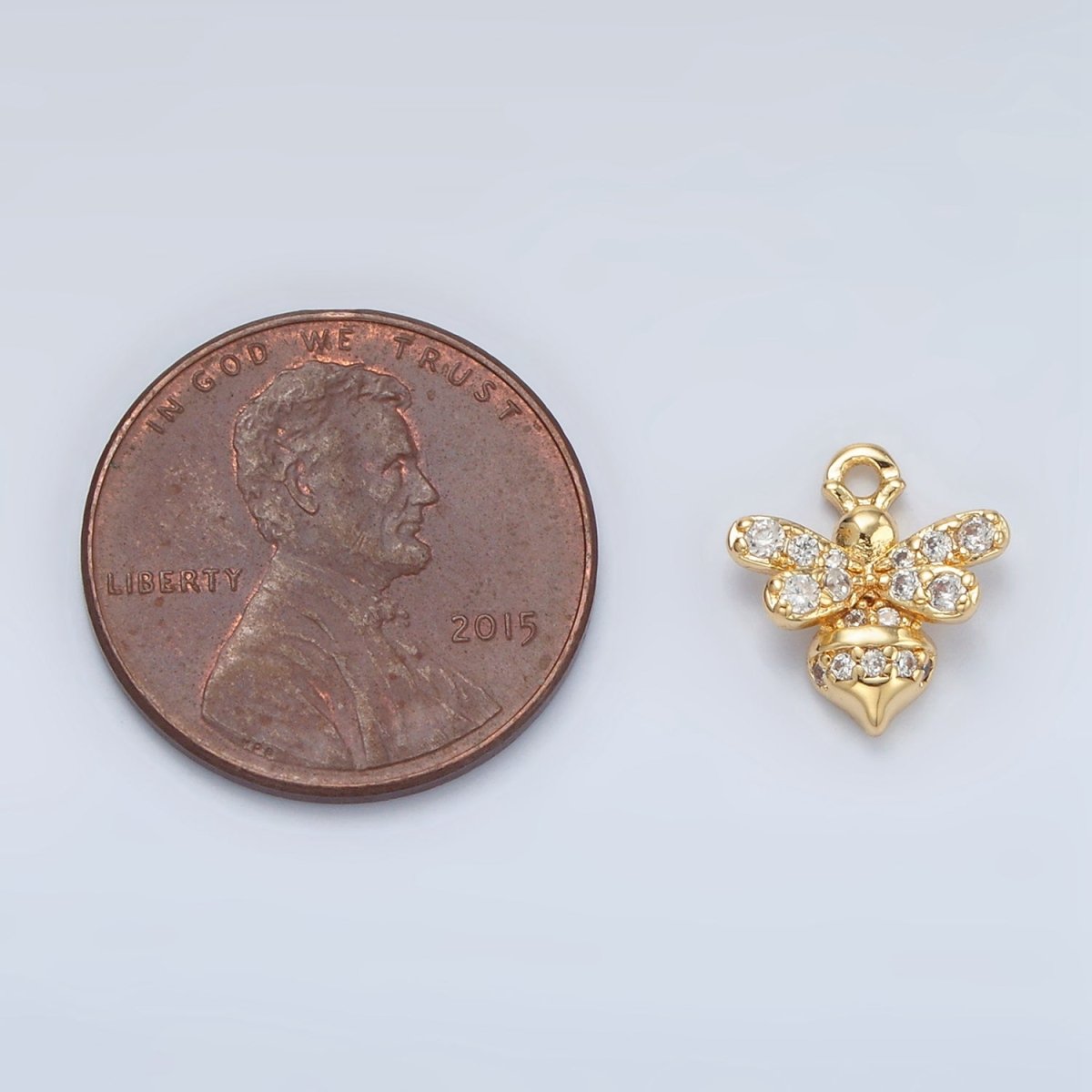 24K Gold Filled Mini Micro Paved CZ Bumble Queen Bee Charm in Gold & Silver | AG869