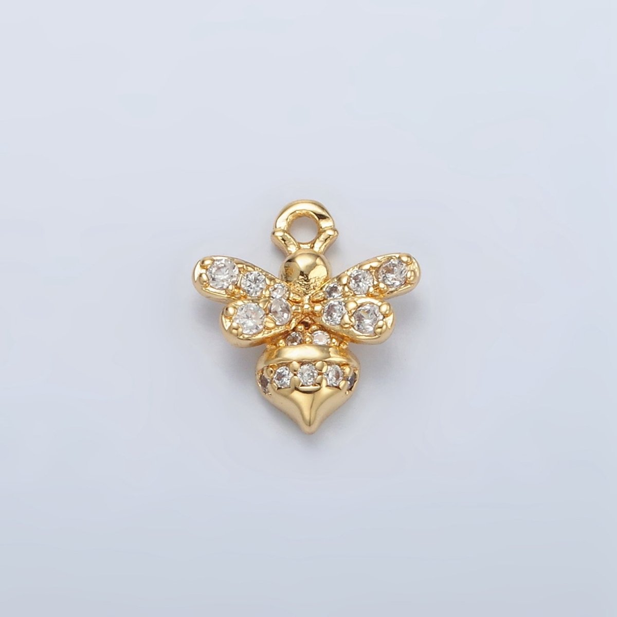 24K Gold Filled Mini Micro Paved CZ Bumble Queen Bee Charm in Gold & Silver | AG869