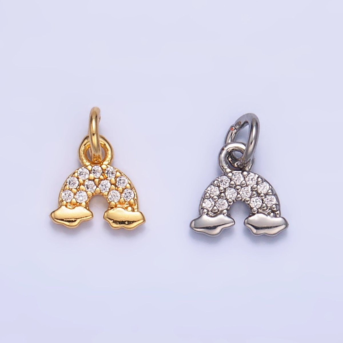 24K Gold Filled Mini Micro Paved CZ Rainbow Charm in Gold & Silver | W378